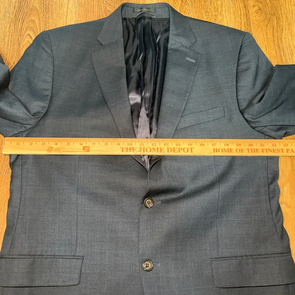Lauren Ralph Lauren Mens 44L 100% Wool Navy Blue Windowpane Blazer Union Made